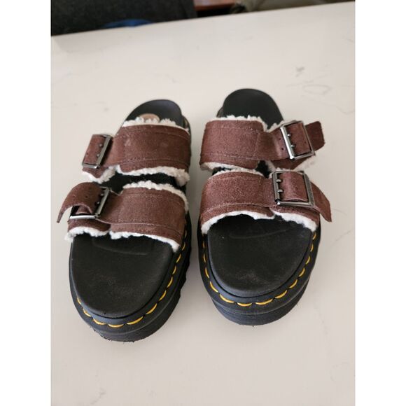 NWOT- Dr. Martens Myles Suede Fur-Lined Buckle Slide Sandals in Dark Brown- SZ-8 - Picture 4 of 5